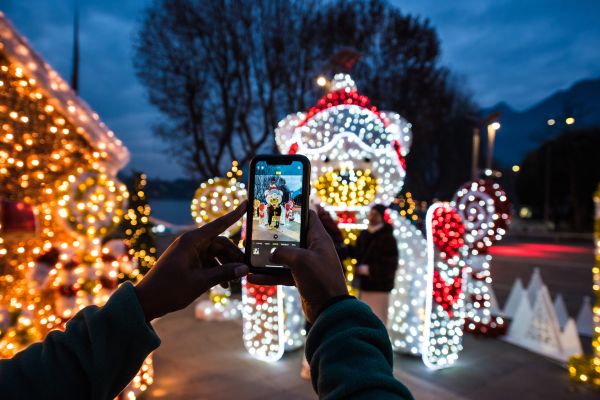 giant white bear with people taking pictures