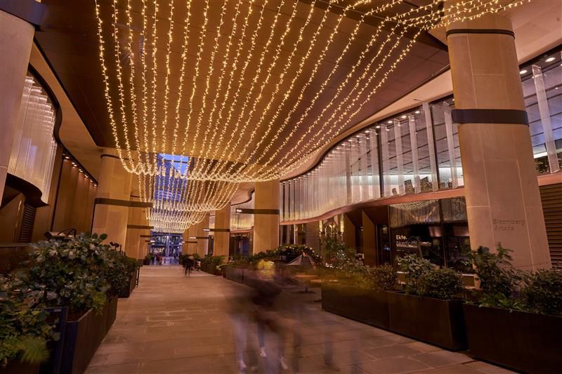 starry sky created by led light strings inside a shopping mall