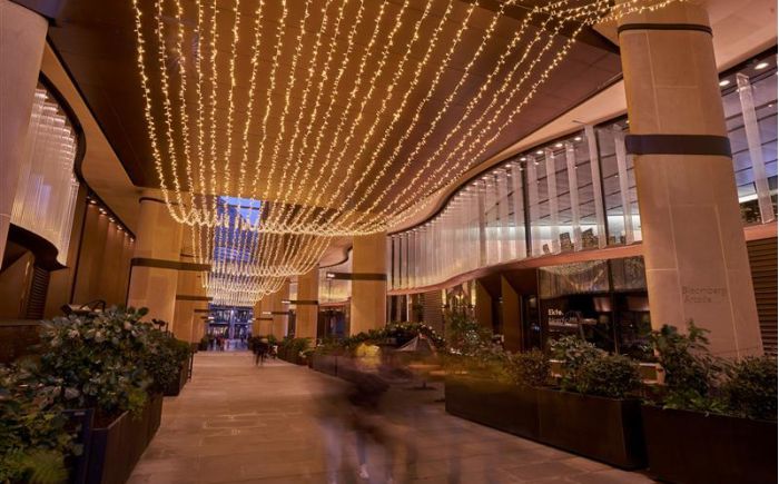 starry sky created by led light strings inside a shopping mall