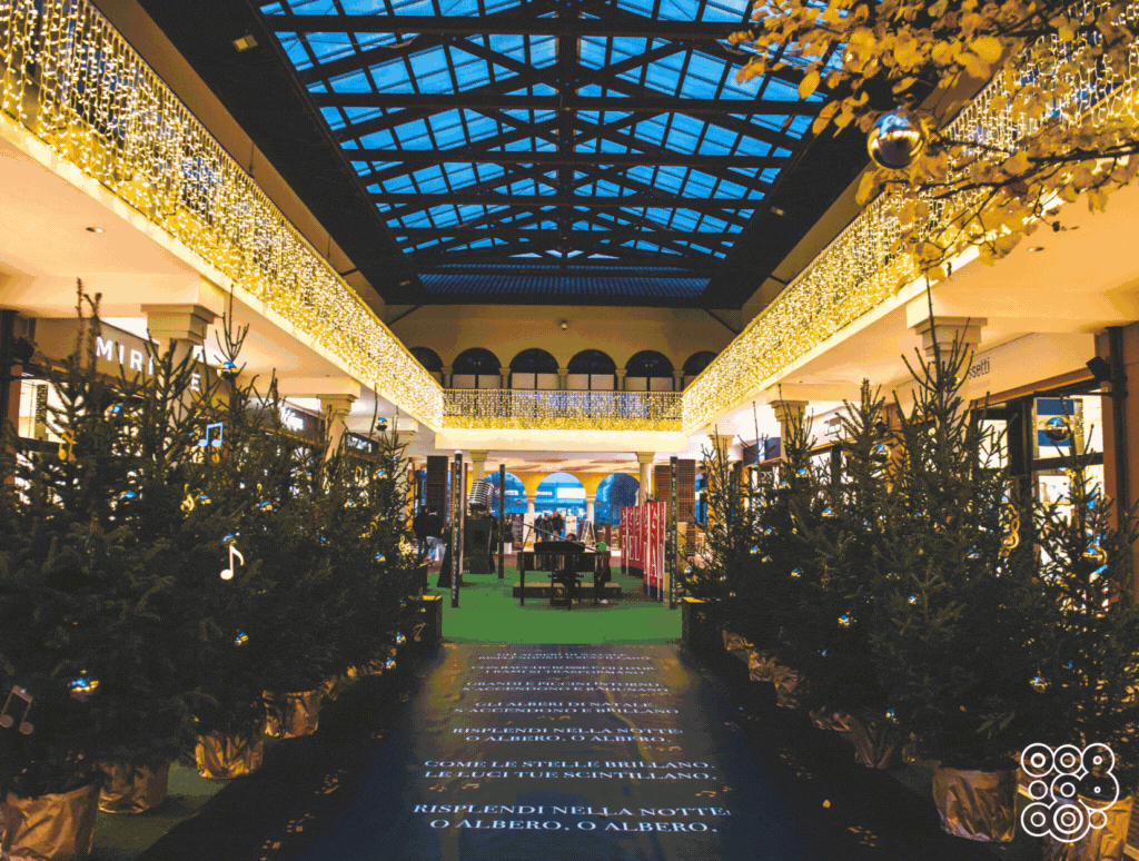 sequence of indoor and outdoor building decorated with light curtains