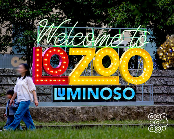 lighting colored sign "Welcome to Lo Zoo Luminoso"